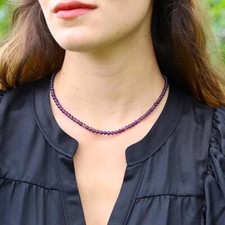 Natural Amethyst Beaded 3mm Necklace Purple Stone Choker Healing Crystal Gift picture