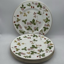 Wedgwood Wild Strawberry Set 5 Dinner Plates Bone China England Gold Rim 4406 picture