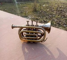 Brass Antique finish Trumpet Pocket Trumpet 3 Valve Mouthpiece Decorative Gift picture