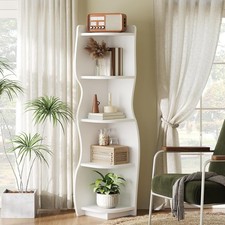 HOOBRO Corner Shelf with Light 5-Tier Modern Corner Bookshelf Display Bookcase picture