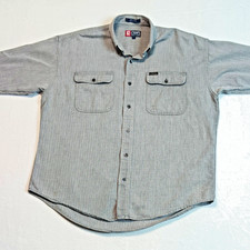 Chaps Ralph Lauren Men's L Gray Herringbone Cotton Button-Up Shirt Pockets picture
