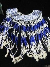 ANTIQUE MOHAVE INDIAN WIDE NET BEADED YOKE COLLAR  CLSC BLUE/WHITE XLONG DROPS picture