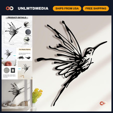 3D Metal Hummingbird Wall Art - Black Outdoor Decor, Waterproof, 12.3