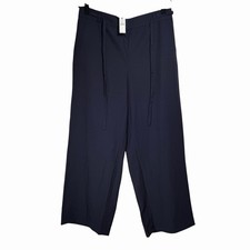 NWT Talbots Womens Navy Blue Loose Fit Tie Elastic Waist Wide Leg Pants Size L picture