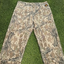 VTG 90s Carhartt Camo Double Knee Camo Pants Men 34x29 Hunting Trebark picture