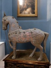 Antique Important Large Scale Brass & Copper Clad Carved Wood Marwari War Horse picture
