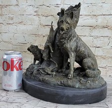 HUNTING DOGS ENGLISH BULLDOG SHEPHERD BRONZE SCULPTURE FIGURINE MARBLE BASE DEAL picture