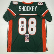 Autographed/Signed Jeremy Shockey Miami Green College Jersey JSA COA picture