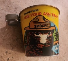 Vintage Smokey the Bear Tin Bucket Ash Tray RARE Camping Assesory 1960's picture