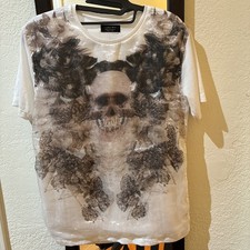 Zara Man Limited Edition 3D Skull Graphic T-Shirt White Sheer Overlay Layered M picture