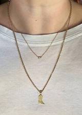 14k Gold Bezel Set Diamond Necklace 1/16 Carat 16 - 18 inches Adjustable picture