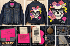 Torrid Betsey Johnson Denim Jacket Women’s 5 5X 28 Skull Roses Graphic NWT picture