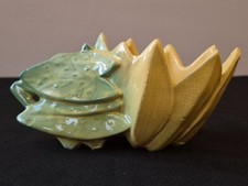 Vintage McCoy USA  Lotus Lily Pad Planter Yellow Green picture