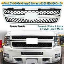 For 11-14 Silverado 2500HD 3500HD LT Style Summit White+Black Mesh Front Grille picture