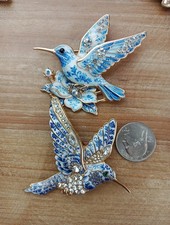 2 Pc Luxury Rhinestone Hummingbird Porcelain Brooch Bird Animal Pin Jewelry Gift picture