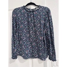 LOFT Outlet Medallion Floral Ruffle Collar Blouse Size L Long Sleeve picture