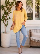 NEW Anthropologie Pleione Yellow Waffle Knit Asymmetrical Tunic Top Size L picture