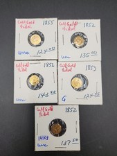 (1) 1855, (1) 1853, (3) 1852 1/2 California Gold Tokens picture