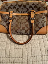 Coach Signature Brown/Tan Satchel Top Handle Bag w/ Buckle & Stitching picture
