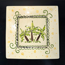 Vtg 1997 Caroline Forbis Whimseas Square Palm Tree Plate Hand Painted FL Coastal picture