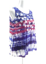 SJS Women's Casual Blouse Sleeveless Stars & Stripes Pullover Round Neck Size M picture