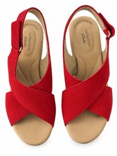 Clarks Collection Women's Red Criss-Cross Open Toe Wedge Sandal Size 7 1/2 picture