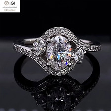 IGI 1.50Ct Oval D VS1 Lab Grown Diamond 3-Stone Engagement Ring 14K White Gold picture