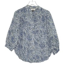 Pilcro Anthropologie Blue Peasant Paisley Floral Blouse M Boho Airy Oversized picture