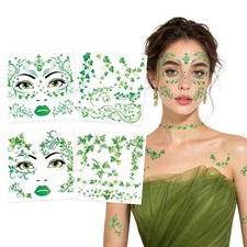 Halloween Ivy Leaf Face Temporary Tattoos, 4 Sheets Green Vine Plant Face Sticke picture