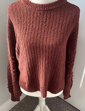 Madewell Bobble Sleeve Sweater Women’s Pom-Pom accents Burnished Mahogany Small  picture