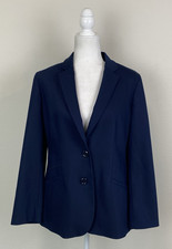 Chicos 1 Women's Sz M/8 Ink Blue Long Sleeve City Chic Blazer Jacket New picture