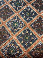 Vtg 1970s RAMA Zepel Fabric Remnant Geometric Lattice Floral Medalions Botanical picture