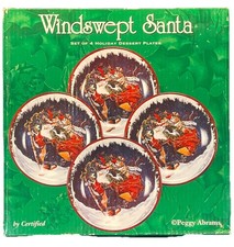 VTG Windswept Santa Dessert Plates 8” Set Of 4 New picture