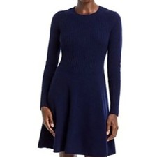AQUA Bloomingdale's A-Line Cashmere Dress in Peacoat Blue Size Medium picture