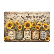 Metal Wall Decor Sign with Sunflower Design and Inspirational Quotes 8x12 picture