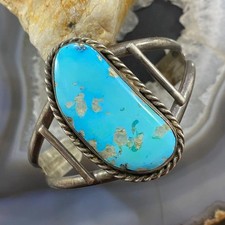Vintage Native American Silver Large Kidney Shape Turquoise Bracelet For Women picture