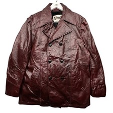 Vintage Schott Bros Double Breasted Peacoat Leather Coat Mens 44 Large Burgundy picture