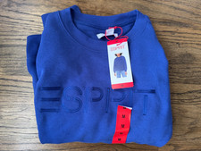 New Esprit Logo Fleece Crewneck Sweatshirt Blue Viral 80's XXL NWT Costco picture
