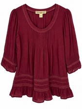 Nine West Vintage America Collection Blouse Medium Burgundy Lace Boho 3/4 Sleeve picture