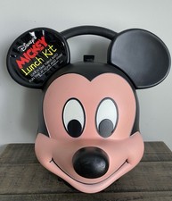 Disney Mickey Mouse Head Lunch Box Kit Aladdin With Mickey Thermos Vintage picture