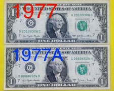 Vintage 1977 1977A Series Set District 7 Fancy Serial Number One Dollar Bill DC picture