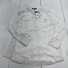 Zashi Blouse Womens Small White Sequin Sheer Collared Long Sleeve Tunic Top picture