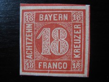 BAYERN BAVARIA GERMAN STATES Mi. #13 scarce mint no gum stamp w/ cert CV $85.00 picture