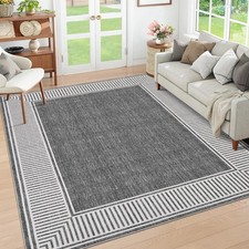 GarveeHome 8x10 Modern Striped Border Area Rug Grey picture