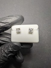 Solid 10K Yellow Gold VVS D 5.0mm Princess Cut Moissanite Solitaire Studs 1.5ctw picture
