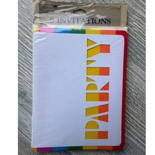 NOS Vintage Hallmark Rainbow Party Invitations 8 Pack Die-Cut Retro 70s 80s picture