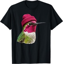 90's Anna's Hummingbird Wearing Beanie Bird Lover Vintage T-Shirt picture