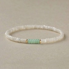 Turquoise & Mother of pearl Tube Beads Gemstone Healing Reiki Women Bracelet USA picture