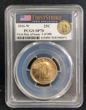 2016-W 25c Gold Standing Liberty Quarter Centennial PCGS SP70 FDOI 8217 picture