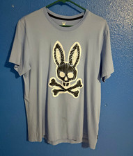 Psycho Bunny Men's Blue Skull Bunny Graphic Print Crew Neck T-Shirt Size M picture